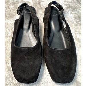 One of a Kind Unique Black Suede Square Slingback Ballet Flats EU Size 36 NEW